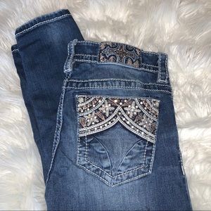 Miss Me Skinny Jeans Embroidered/Rhinestoned Sz 25